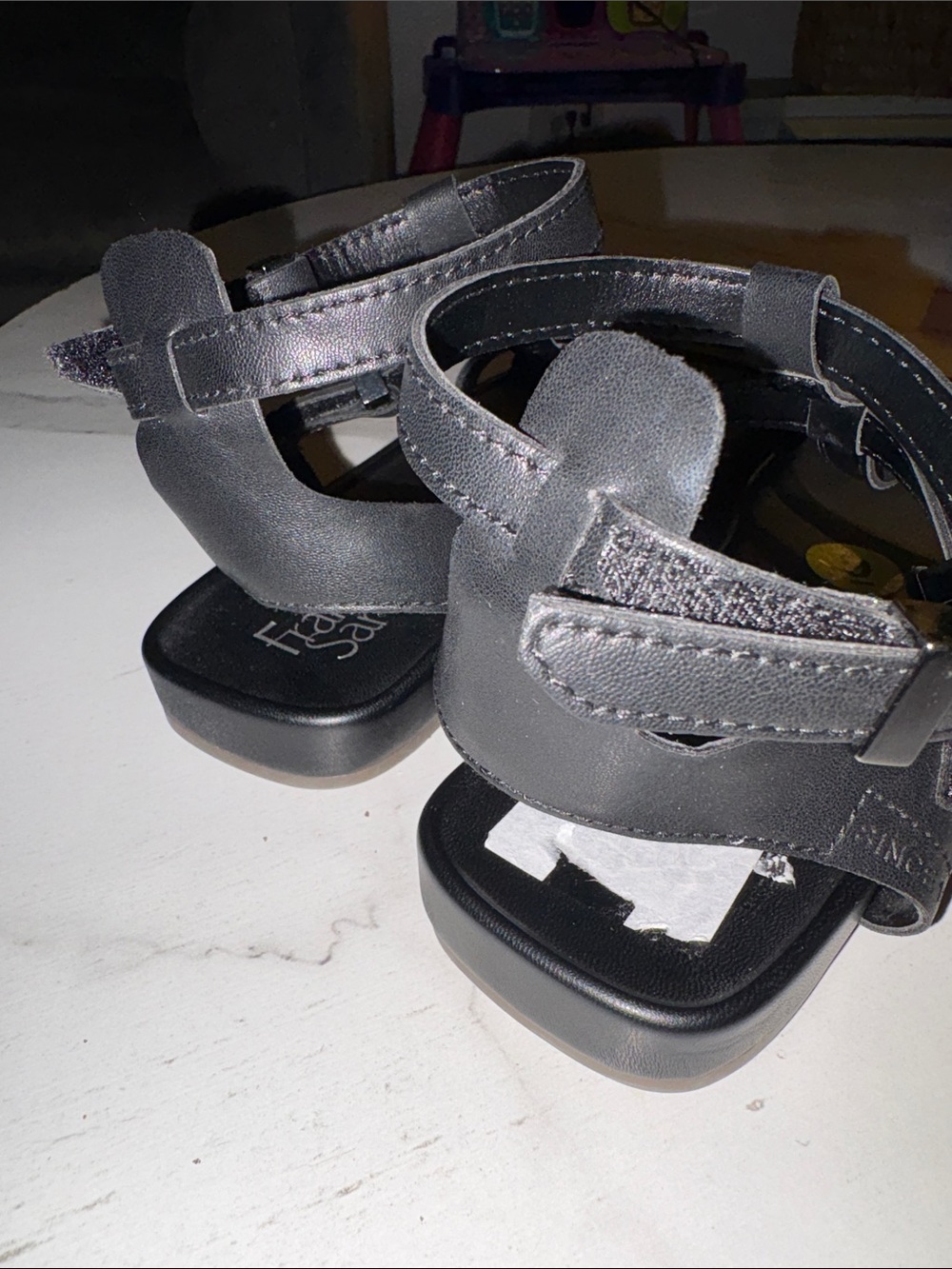 Franco Sarto Black Strappy T‑Bar Flat Sandals - Picture 5 of 9